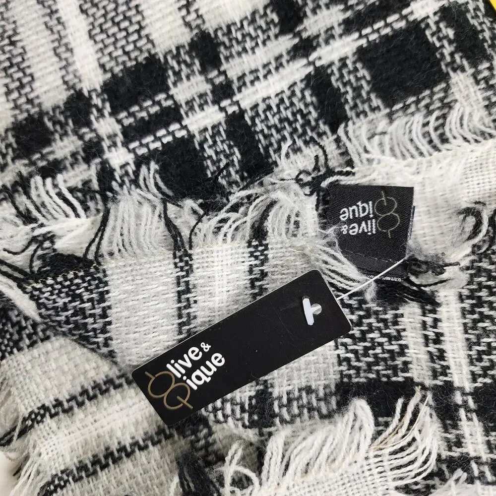 Black White Plaid‎ Fringe Blanket Scarf Shawl Wrap 52x52 NWT